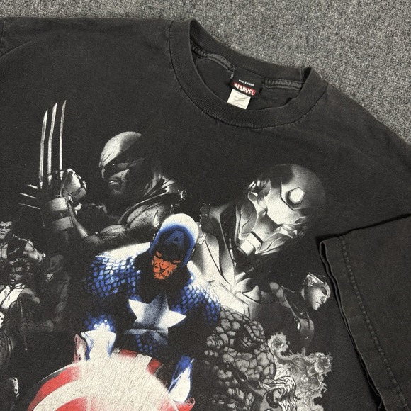MARVEL Mad Engine Captain America Rare Vintage Mega Print T Shirt L Black Y2K XL